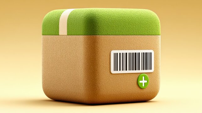 Beige and Green Textured Cubic Package with Barcode