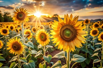 Obraz premium Sunflower Field at Golden Hour