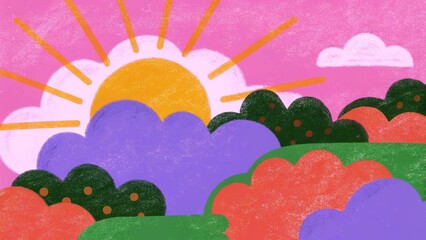 Fototapeta premium Whimsical abstract Sunrise Landscape with Vibrant Pastel Colors for children 