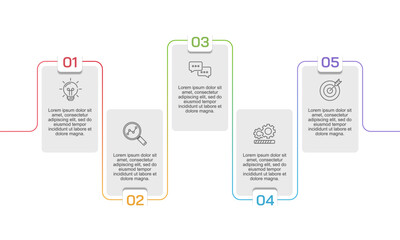 Continuous line with element infographic 5 steps. Presentation, Banner, Plan and Strategy. Vector illustration.