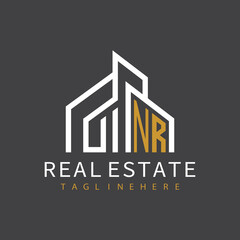 initial monogram logo for real estate with building shape creative design	
