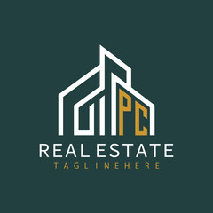 initial monogram logo for real estate with building shape creative design	

