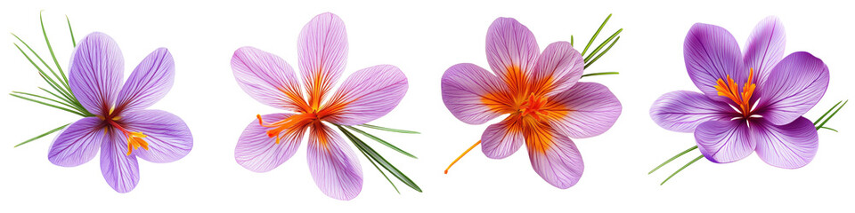 saffron flowers collection isolated on white background