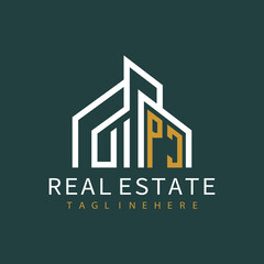initial monogram logo for real estate with building shape creative design	
