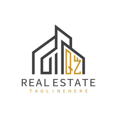 initial monogram logo for real estate with building shape creative design	
