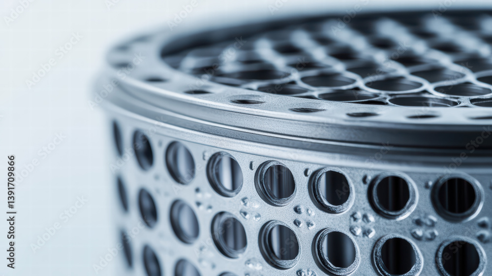 Poster intricate metallic structure: a close-up of a finely crafted industrial component, showcasing a netw