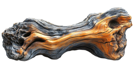 Weathered driftwood piece on transparent background, premium natural element for beach themed design, interior decoration and environmental art