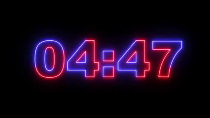 Five Minute Digital Timer. 5 Minute Digital Negative Countdown Sci-Fi light Effects electronic protection. HUD user interface with technology stopwatch Digital Countdown. Countdown Timer Indication