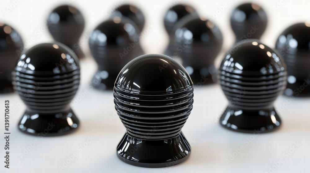 Poster elegant black sphere array: a meticulously arranged composition showcases a collection of sleek, glo