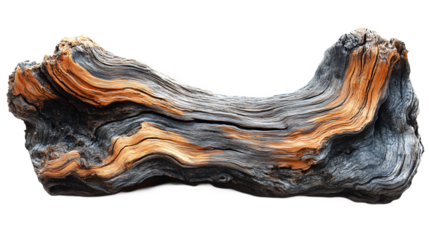 Beautiful driftwood piece on transparent background, high quality beach element for nautical projects, organic design and natural home decoration