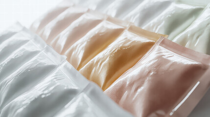 Ice packs in arrangement: An eye-level shot captures the organized array of colorful ice packs with a slightly elevated angle, offering a visual treat of refreshing cool. 
