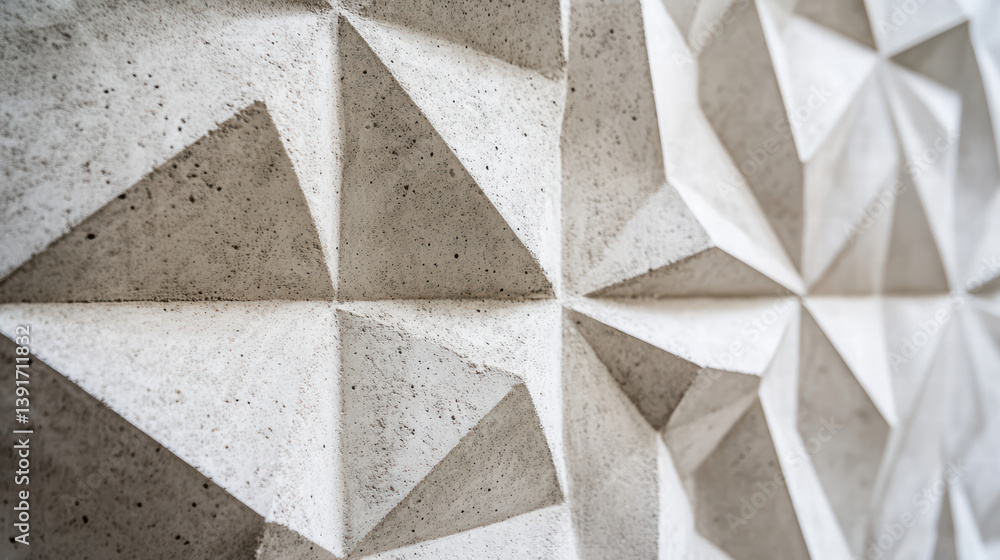 Poster concrete geometric texture: a closeup shot of a modern, textured concrete wall with intricate geomet