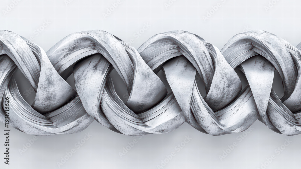 Poster interwoven silver texture: abstract image of an intricate silver braid, featuring a complex pattern 