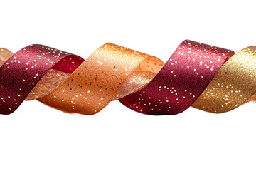 Luxurious crimson and gold ribbons crossing elegantly on transparent background, perfect for festive design, gift packaging and premium celebration themes