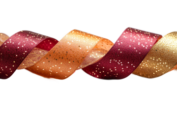 Luxurious crimson and gold ribbons crossing elegantly on transparent background, perfect for festive design, gift packaging and premium celebration themes
