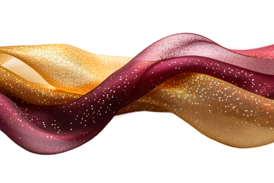 Elegant crimson and gold ribbons intersecting on transparent background, high quality decorative element for holiday design, gift wrapping and luxury branding