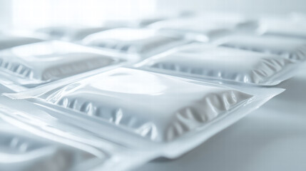 Pill Blister Pack Close-up: A close-up shot presents a series of identical pill blister packs, their minimalist design highlighting concepts of medicine, health, and systematic organization.