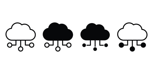 Network Cloud Icon Set Black and White Color Vector Design