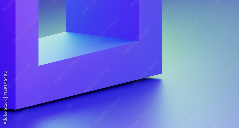 Aufkleber abstract blue 3d background with square frame in turquoise light. futuristic architecture design. re