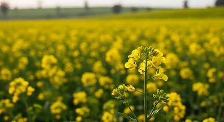 Obraz premium Blooming Mustard Field with Yellow Flowers