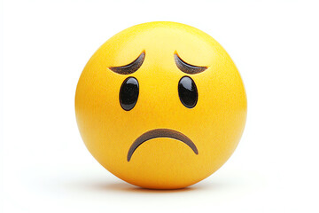 A sad yellow emoji with a frown against a white isolated background, conveying feelings of disappointment and sadness.