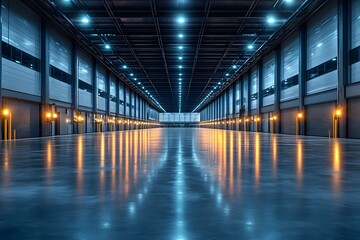Sleek and Expansive Industrial Warehouse Interior