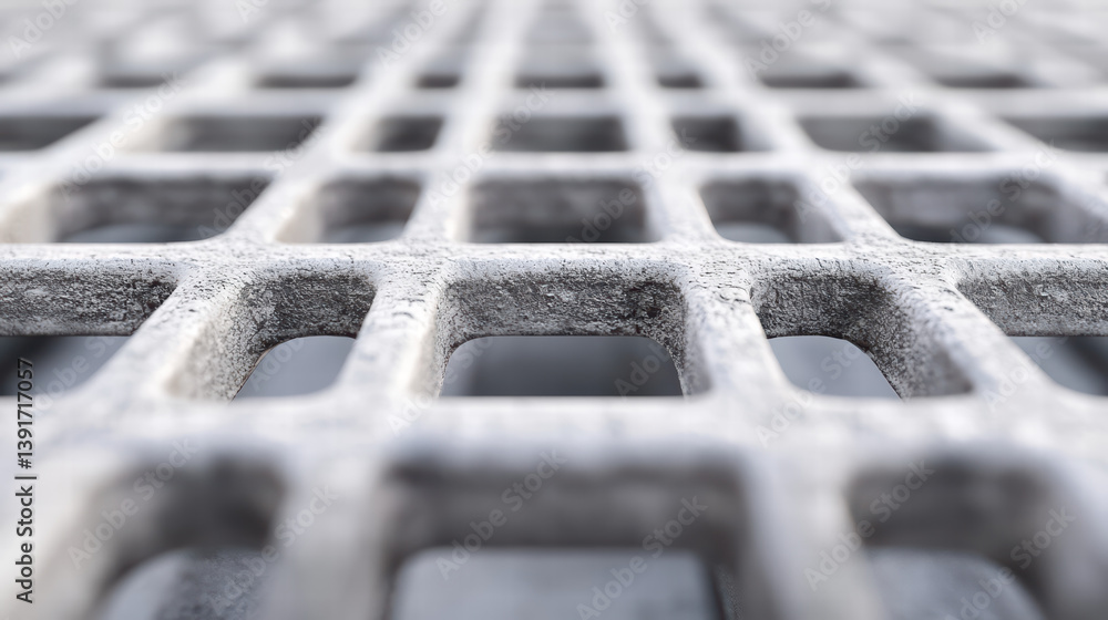 Poster abstract grid: a close-up shot reveals an industrial grid pattern. the stark geometric shapes and te