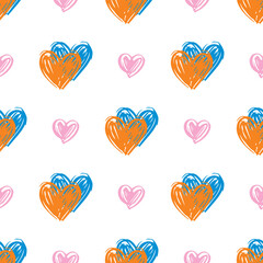 Seamless pattern with cute cartoon hearts. Valentines illustration