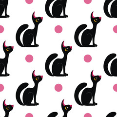 Seamless pattern with vector black cat. Cute vector animal illustration. It can be used in the textile industry