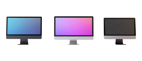 Pack of Computer set of Five Different Poses set Against Transparent Background for Tech Products, Office Designs, or Digital Branding Projects