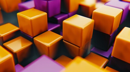 Obraz premium Orange and purple cubes are arranged in a complex composition