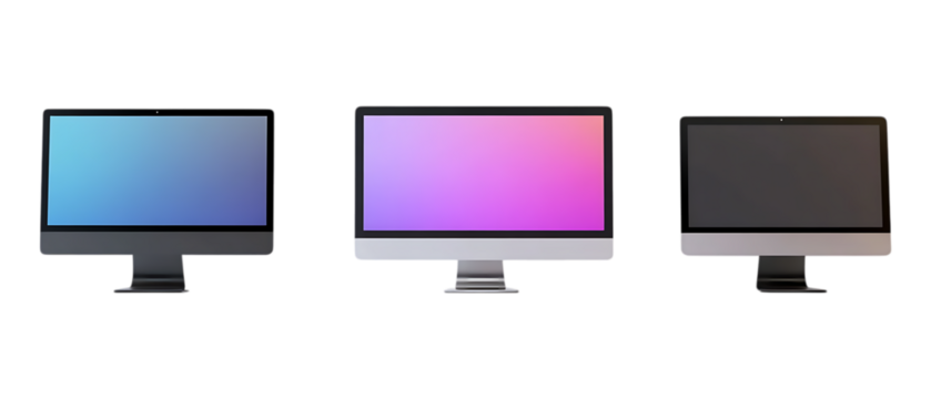 Pack of Computer set of Five Different Poses set Against Transparent Background for Tech Products, Office Designs, or Digital Branding Projects