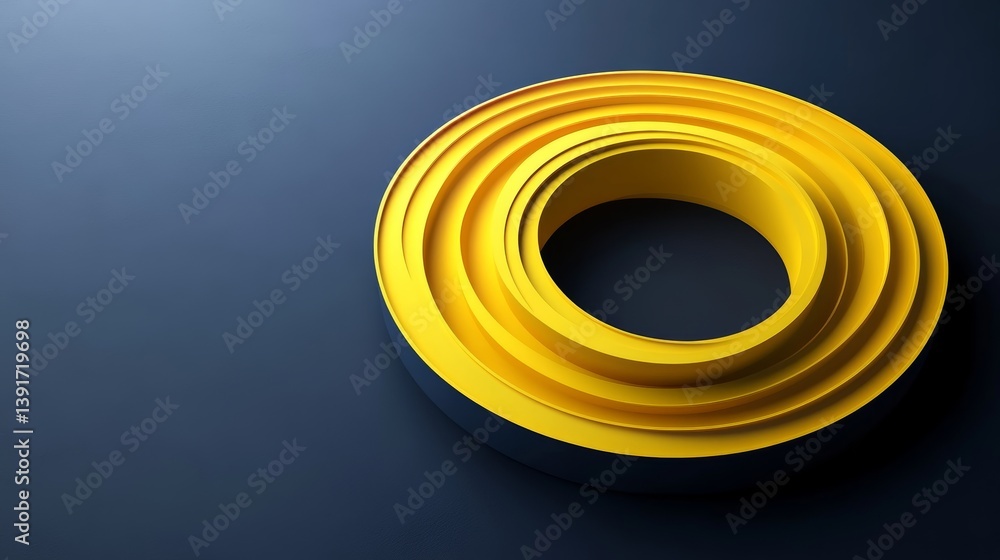 Poster abstract 3d neon yellow geometric. multiple circle shapes design element on a dark black background.