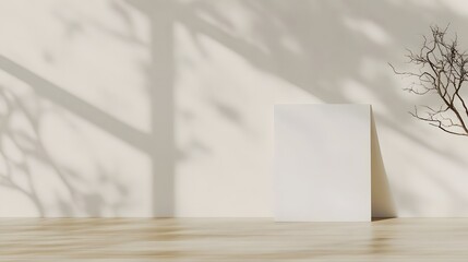 Blank card on a wooden table in natural daylight