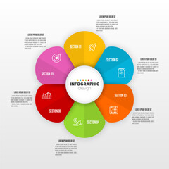 Infographic flower circle template diagrame. Business concept 6 step for presentation