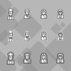 People avatar icons set profession job labor day flat white line illustration gray background Profile Picture, Display Picture,User Image,Profile Image,Profile Photo,