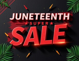 Celebrating Juneteenth with a vibrant sale featuring bold red lettering and decorative elements