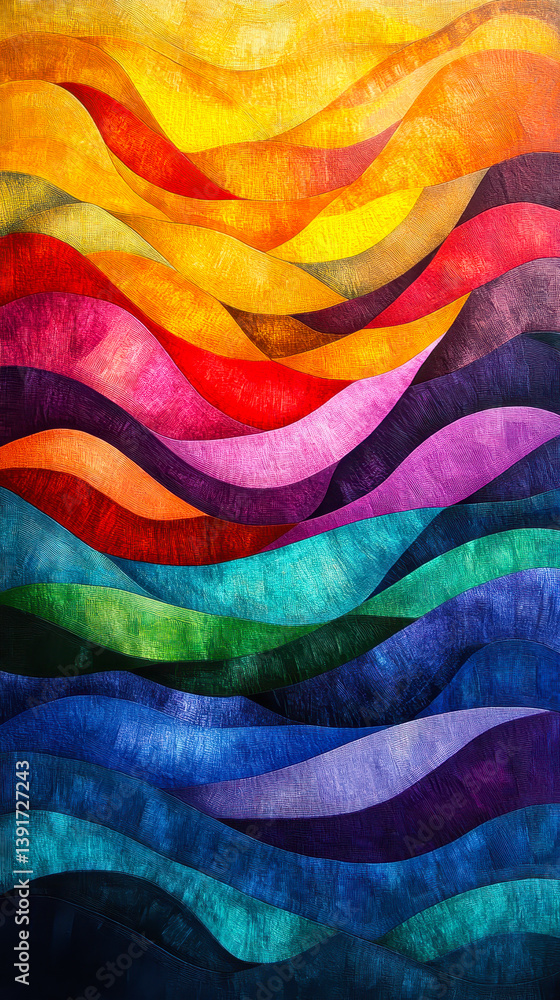 Poster vibrant multicolored wave pattern with texture - abstract art for creative design projects and mood 