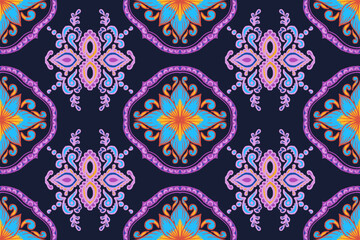 Seamless ethnic Ikat pattern in tribal, folk embroidery, and Mexican style Aztec geometry for Graphic Arts.