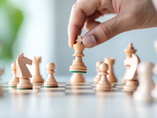 Hand confidently moves king piece, showcasing strategic decision