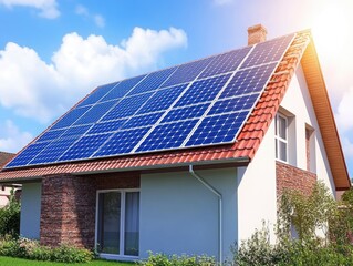 Fototapeta premium Solar power energy on the roof to a standard modern house.