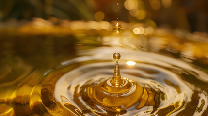 Water Droplet Falling into Crystal Lake with Soft Bokeh Sunlight Reflections &ndash; Purification and Natural Filtration