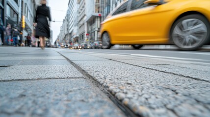 Urban blurred image of a speeding vehicle, depicting traffic law enforcement in action.