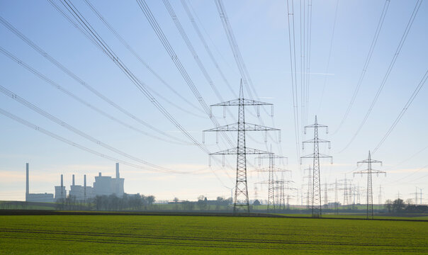 Brown coal fired power station with power lines in Garzweiler