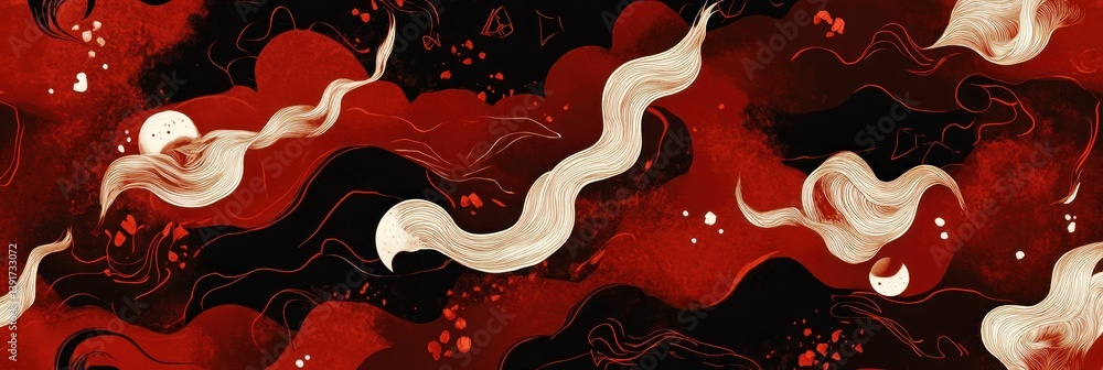 Aufkleber abstract flowing patterns in shades of red and black with fluid white elements