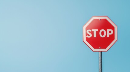 Obraz premium Bright red octagonal stop sign emphasizing traffic law education in a vibrant design.