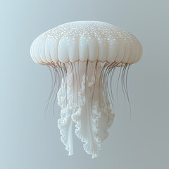 Delicate jellyfish gracefully floating in tranquil waters, showcasing its ethereal beauty against a soft background.