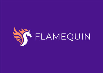Horse with fiery wings logo in fantasy style