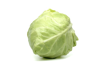 A fresh head of green cabbage is isolated, showcasing its vibrant color and healthy appeal.