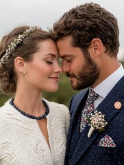 Charming Prewedding Scene with Bride and Groom Embracing in Natural Setting